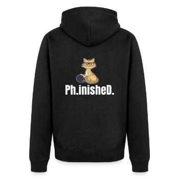 Finished Ph.D. Gift - Unisex Premium Organic Zip Hoodie - black - Back - Nico (187cm)