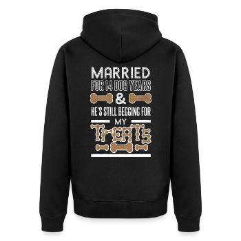 Hochzeit 14 Hundejahre 2. Hochzeitstage - Unisex Premium Bio Zip Hoodie - Schwarz - Hinten - Nico (187cm)