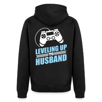 Gamer Engagement Leveling bis zum Ehemann - Unisex Premium Bio Zip Hoodie - Schwarz - Hinten - Nico (187cm)