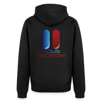 Ihr Geschenk zur Entscheidung - Unisex Premium Bio Zip Hoodie - Schwarz - Hinten - Nico (187cm)