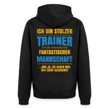 Trainer Geschenk Lustiger Spruch Sport Mannschaft - Unisex Premium Bio Zip Hoodie - Schwarz - Hinten - Nico (187cm)