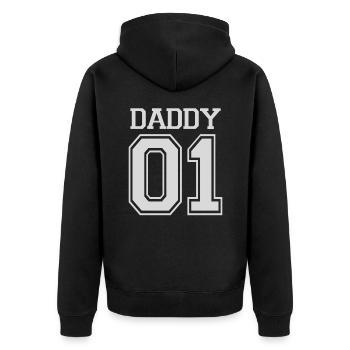 Daddy 01 - Partnerlook Papa Père - Fille fils - Veste à capuche bio Premium Unisexe - noir - Dos - Nico (187cm)