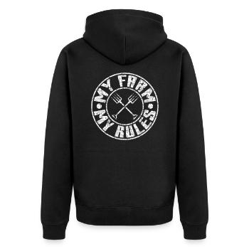 Meine Farm meine Regeln Geschenk - Unisex Premium Bio Zip Hoodie - Schwarz - Hinten - Nico (187cm)