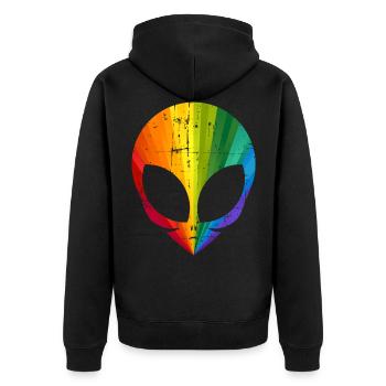 Gay Pride Alien - Unisex Premium Bio Zip Hoodie - Schwarz - Hinten - Nico (187cm)