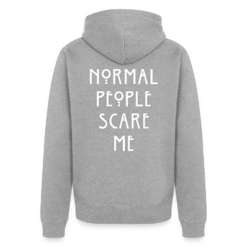 Normal People Scare Me - Veste à capuche bio Premium Unisexe - gris chiné - Dos - Nico (187cm)