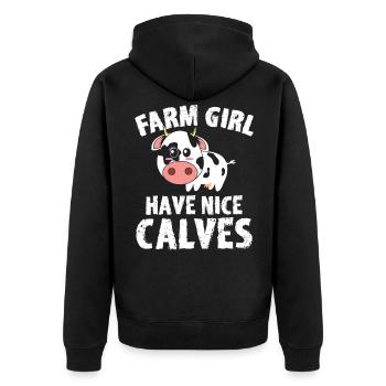 Bauernhof Mädchen haben nette Kälber Bauern - Unisex Premium Bio Zip Hoodie - Schwarz - Hinten - Nico (187cm)