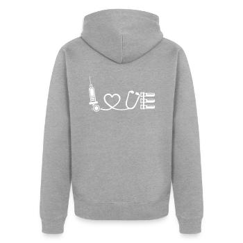 LOVE Krankenschwester Spritze Stethoskop Herz - Unisex Premium Bio Zip Hoodie - Grau meliert - Hinten - Nico (187cm)
