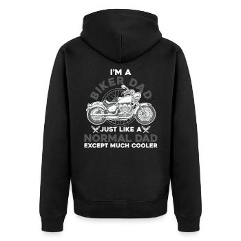 Ich bin ein Biker Dad Motorradfahrer - Unisex Premium Bio Zip Hoodie - Schwarz - Hinten - Nico (187cm)