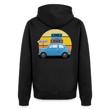 Car with suitcase travel adventure retro - Unisex Premium Organic Zip Hoodie - black - Back - Nico (187cm)