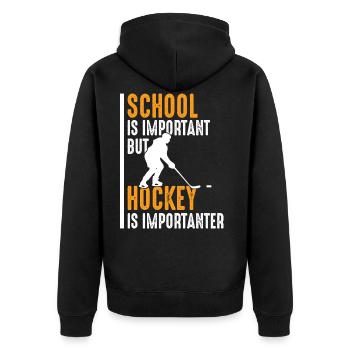 Eishockey ist wichtiger als Schule Hobby Hockey - Unisex Premium Bio Zip Hoodie - Schwarz - Hinten - Nico (187cm)
