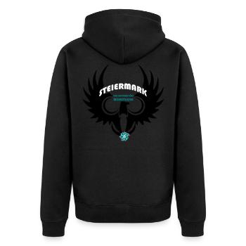 Steiermark - Unisex Premium Bio Zip Hoodie - Schwarz - Hinten - Nico (187cm)