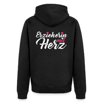 Erzieherin mit Herz Erzieher Kita Tagesmutter - Unisex Premium Bio Zip Hoodie - Schwarz - Hinten - Nico (187cm)