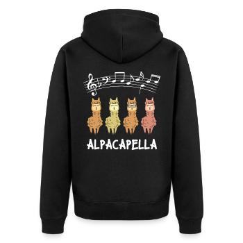 Alpacapella Alpaca Alpaka Lama Llama Musiker - Unisex Premium Bio Zip Hoodie - Schwarz - Hinten - Nico (187cm)