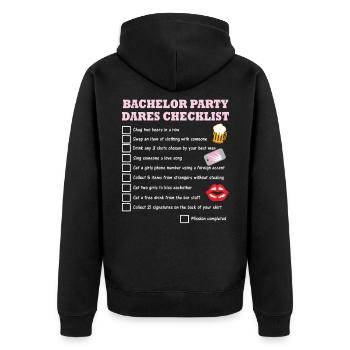 Bachelor party Checklist with tests of courage - Unisex Premium Organic Zip Hoodie - black - Back - Nico (187cm)