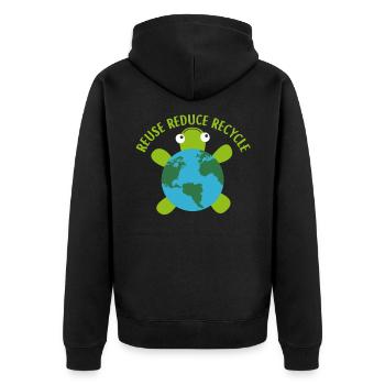 Reduce Reuse Recycle Turtle -Save Earth Ocean - Unisex Premium Bio Zip Hoodie - Schwarz - Hinten - Nico (187cm)