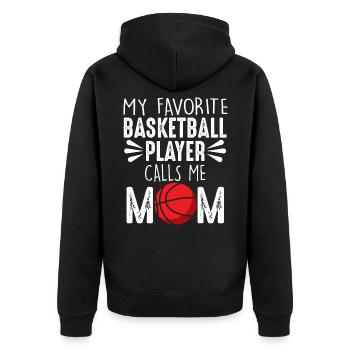 Mein Lieblingsspieler nennt mich Basketball Mama - Unisex Premium Bio Zip Hoodie - Schwarz - Hinten - Nico (187cm)