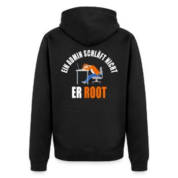 Ein Admin Schläft nicht er Root - Administrator - Unisex Premium Bio Zip Hoodie - Schwarz - Hinten - Nico (187cm)