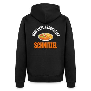 Lustiger Spruch Mein Lieblingsobst ist Schnitzel - Unisex Premium Bio Zip Hoodie - Schwarz - Hinten - Nico (187cm)