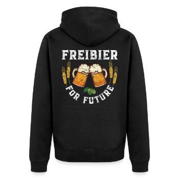 Freibier for Future Bier Deko Wiesn - Unisex Premium Bio Zip Hoodie - Schwarz - Hinten - Nico (187cm)
