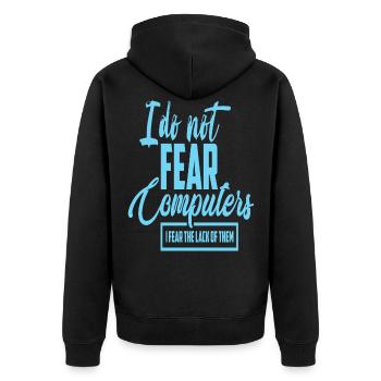 Computer Pc Rechner Spruch Freak suchti - Unisex Premium Bio Zip Hoodie - Schwarz - Hinten - Nico (187cm)