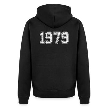 Anniversaire 1979 année 1979 rétro vintage - Veste à capuche bio Premium Unisexe - noir - Dos - Nico (187cm)