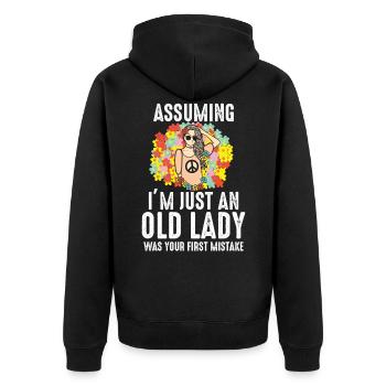 Let's say I'm just an old lady hippie. - Unisex Premium Organic Zip Hoodie - black - Back - Nico (187cm)