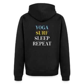 YOGA SURF SLEEP REPEAT - Unisex Premium Organic Zip Hoodie - black - Back - Nico (187cm)
