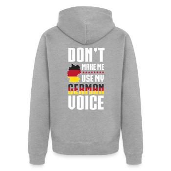 German Voice Germany - Unisex Premium Organic Zip Hoodie - heather grey - Back - Nico (187cm)