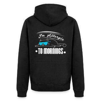 Allergique au matin - Chat drôle paresseux - Veste à capuche bio Premium Unisexe - noir - Dos - Nico (187cm)