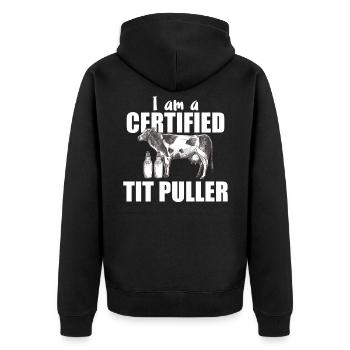 Certified Tit Puller - Kuh Bauer Milch - Unisex Premium Bio Zip Hoodie - Schwarz - Hinten - Nico (187cm)