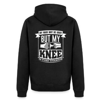 Knie Operation Ersatz Titan Knie - Unisex Premium Bio Zip Hoodie - Schwarz - Hinten - Nico (187cm)