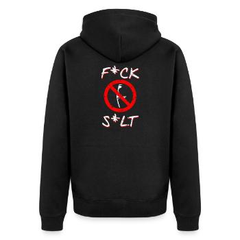 Fuck Sylt Anti Jetset Snob Luxus Urlaub Westerland - Unisex Premium Bio Zip Hoodie - Schwarz - Hinten - Nico (187cm)