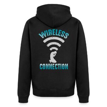 Verbindung Gebet Christlich Glaube Gott Humor - Unisex Premium Bio Zip Hoodie - Schwarz - Hinten - Nico (187cm)