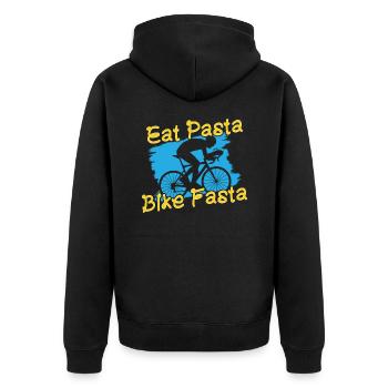 Essen Sie Pasta Bike Fasta - Unisex Premium Bio Zip Hoodie - Schwarz - Hinten - Nico (187cm)