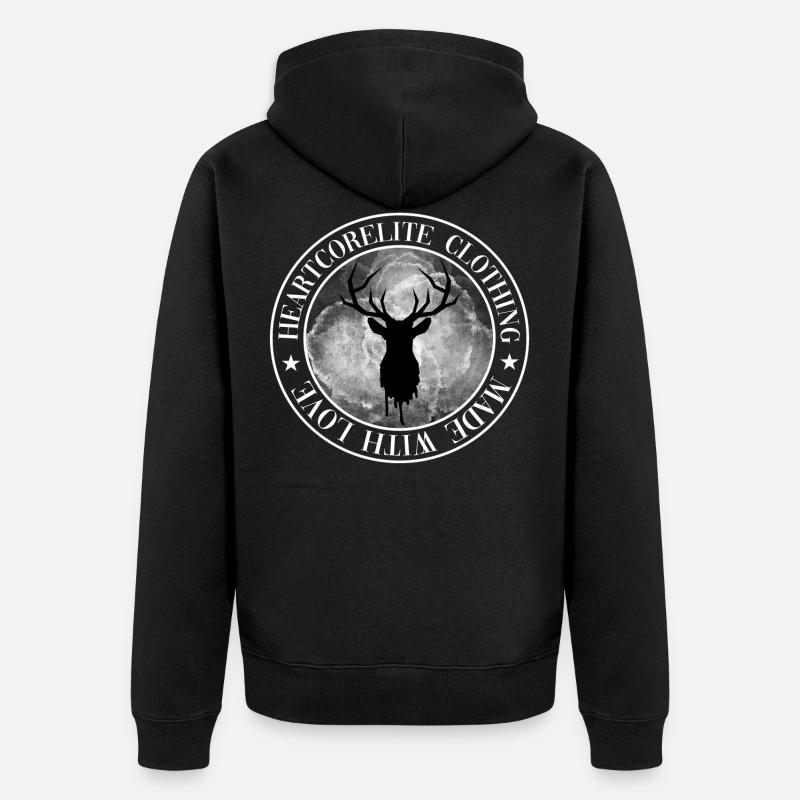 Emblem mit Hirsch weiß - Unisex Premium Bio Zip Hoodie - Schwarz
