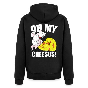Käseliebhaber Maus Jesus Cheddar Mozzarella - Unisex Premium Bio Zip Hoodie - Schwarz - Hinten - Nico (187cm)