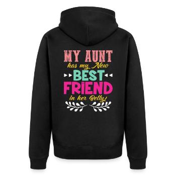 Cousin Tante Schwanger bester Freund im Bauch - Unisex Premium Bio Zip Hoodie - Schwarz - Hinten - Nico (187cm)