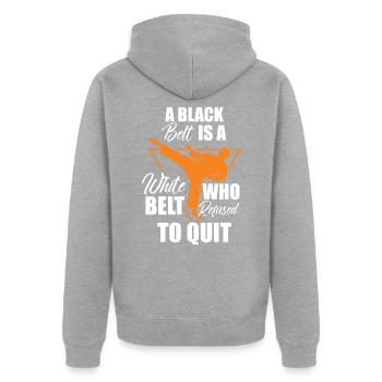 Kampfkunst Schwarzer Gürtel Lustiges Taekwondo Spr - Unisex Premium Bio Zip Hoodie - Grau meliert - Hinten - Nico (187cm)