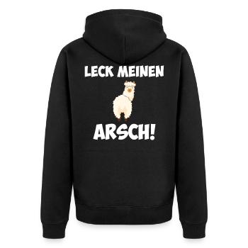 Leck Meinen Arsch Alpaka Lama Spruch Geschenk - Unisex Premium Bio Zip Hoodie - Schwarz - Hinten - Nico (187cm)