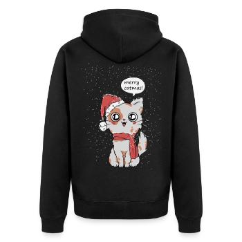 Katzen Weihnachten - Unisex Premium Bio Zip Hoodie - Schwarz - Hinten - Nico (187cm)