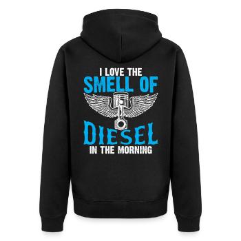 Mechaniker Trucker Benzin Lkw Fahrer Humor - Unisex Premium Bio Zip Hoodie - Schwarz - Hinten - Nico (187cm)