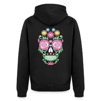 Zucker Schädel Mexikanischer Tag der Toten Mexiko - Unisex Premium Bio Zip Hoodie - Schwarz - Hinten - Nico (187cm)