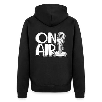 Mikrofon Podcast Blog On Air Radio Kommentator - Unisex Premium Bio Zip Hoodie - Schwarz - Hinten - Nico (187cm)