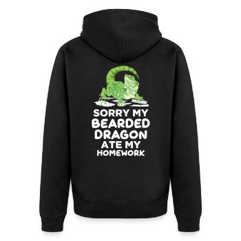 Bearded dragon eats homework reptiles. School - Unisex Premium Organic Zip Hoodie - black - Back - Nico (187cm)