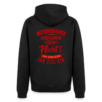 Motorradfahrer Verfahren sich nicht! - Unisex Premium Bio Zip Hoodie - Schwarz - Hinten - Nico (187cm)