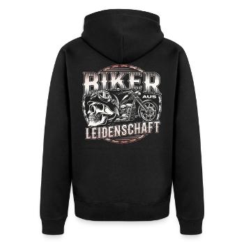 Motorradfahrer Aus Leidenschaft - Unisex Premium Bio Zip Hoodie - Schwarz - Hinten - Nico (187cm)