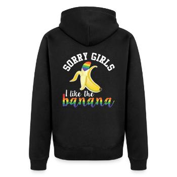 J'aime la banane Lgbt Humour gay drôle - Veste à capuche bio Premium Unisexe - noir - Dos - Nico (187cm)