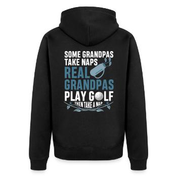 Golfer Opa Golf dann Nickerchen Schlafen - Unisex Premium Bio Zip Hoodie - Schwarz - Hinten - Nico (187cm)