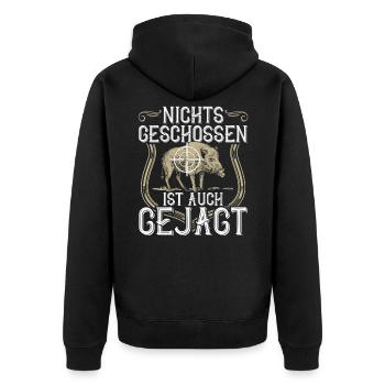 Nichts geschossen ist auch gejagt - Jäger - Jagd - Unisex Premium Bio Zip Hoodie - Schwarz - Hinten - Nico (187cm)