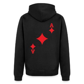 Kostüm Karo Ass Poker Kartenspiel - Unisex Premium Bio Zip Hoodie - Schwarz - Hinten - Nico (187cm)